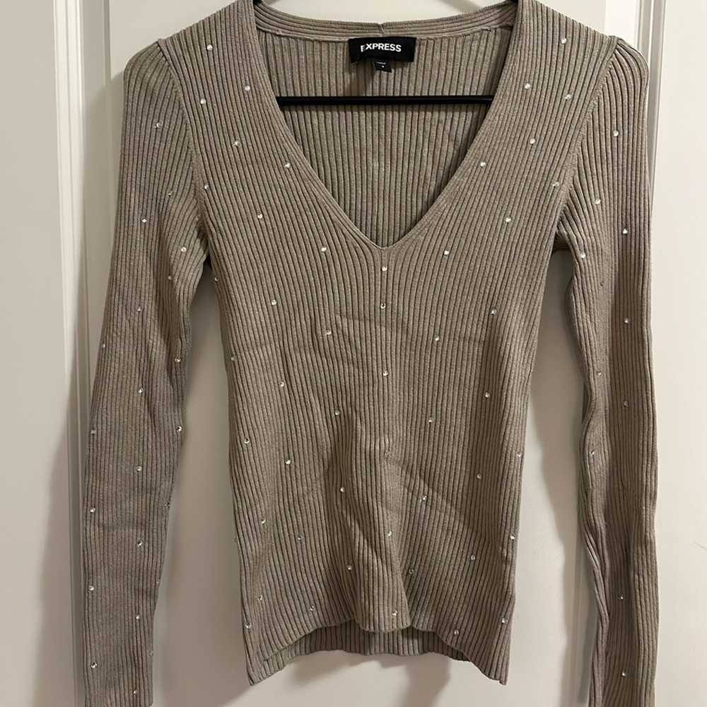 Express Rhinestone V-Neck Sweater